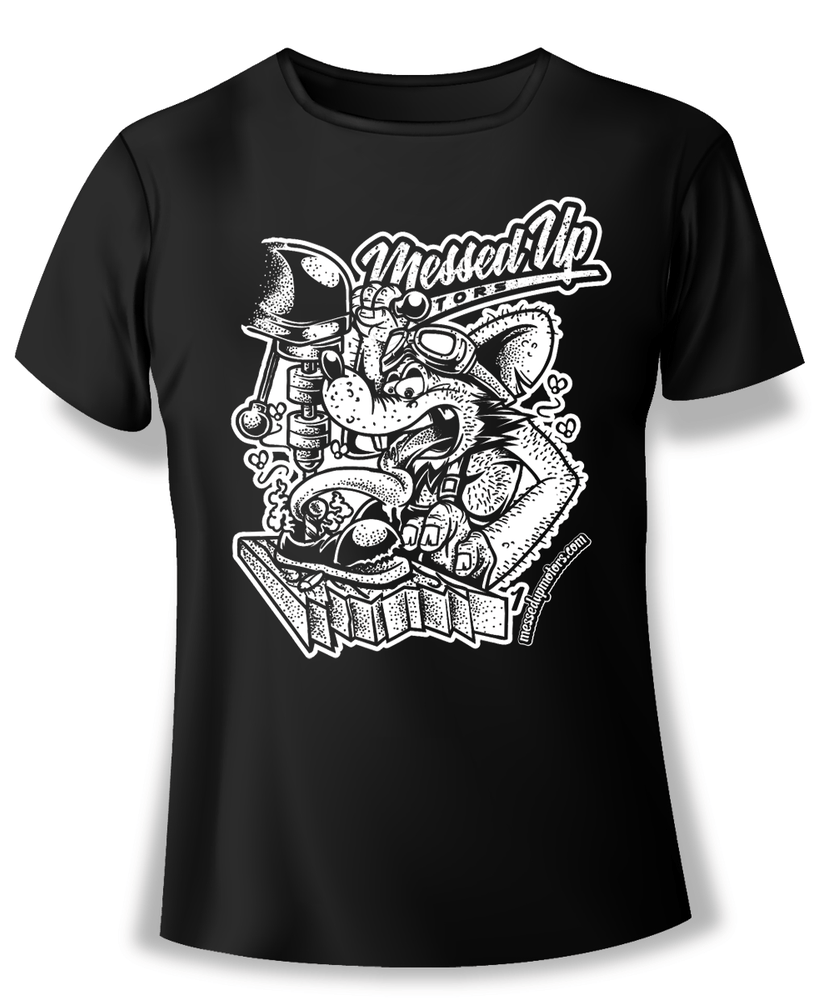 
            
                Load image into Gallery viewer, Drill Press Rat Shirt (White) - Messed Up Motors
            
        