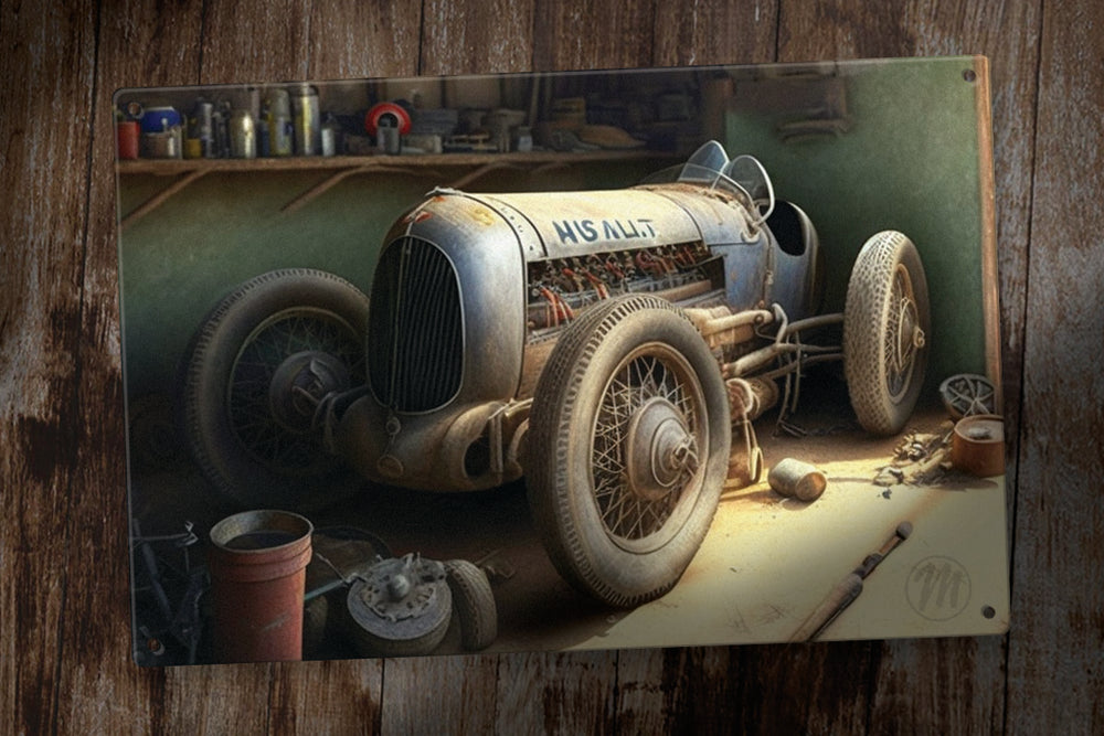 
            
                Load image into Gallery viewer, Retro Metal Sign - Shed Stored Speedster
            
        